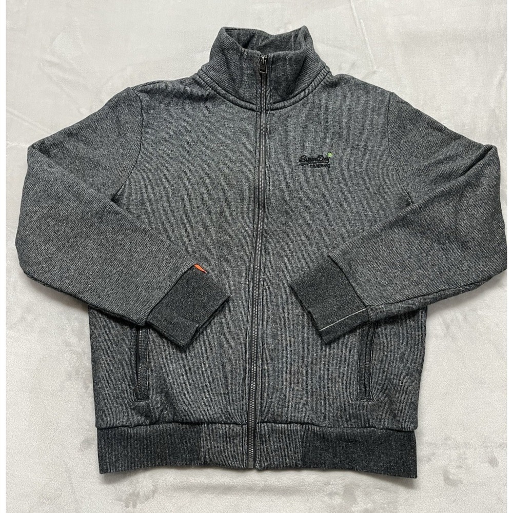 Superdry Full Zip Jacket Men Large Gray Orange Label Fleece Sweatshirt Excellent